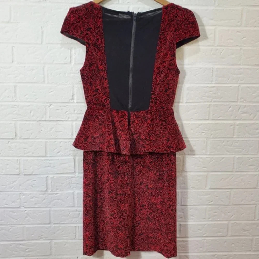 Alice + Olivia Red Rose Velvet Peplum Dress $495 - Picture 6 of 11